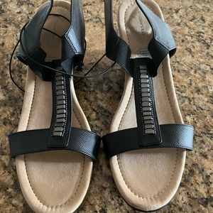 Black St John’s Bay wedge sandals. Size 11